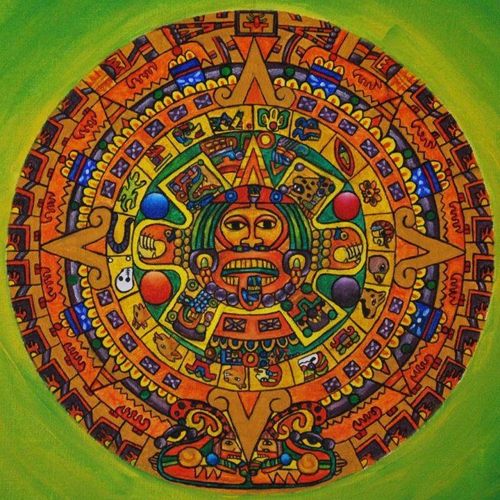 calendario azteca_Original Öl Gemälde, aus der Serie Mexikanische Götter.